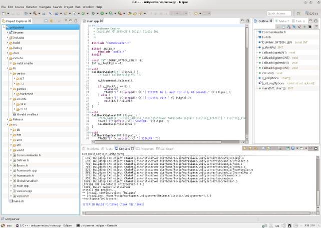 Eclipse CDT 로 C++ 독립형서버만들기 Eclipse CDT 넷드론라이트와 Unity Server 는 Gentoo Linux 의 GLIBC / GCC 환경에서제작되었습니다.