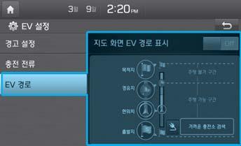 EV 모드 충전전류 OAEEQ016015 완속충전을할때입력전류크기를조절할수있는기능입니다. 고정용또는휴대용충전케이블에적합한완속충전전류를설정할수있습니다.