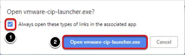 vmware-cip-launcher.exe 허용 경우에따라 Chrome 설정이기본값으로재설정된상태로실습이프로비저닝될수있습니다. 이경우위에표시된대화상자프롬프트가나타날수있습니다.