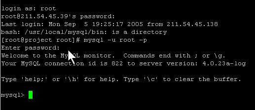 리눅스서버에등록된 root 계정으로들어가시구요, 리눅스서버에접속을하시게되면 MySQL 의 root 계정으로접속해주십시오.