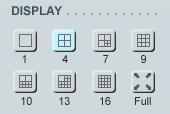 디스플레이 - NDC 매니져는 1, 4, 7, 9, 10, 13, 16분할및전체화면분할을지원합니다. - Full 은 GUI없이모니터전체에비디오가가득차게디스플레이합니다. ( 전체화면모드인경우에도화면분할상태는유지됩니다.