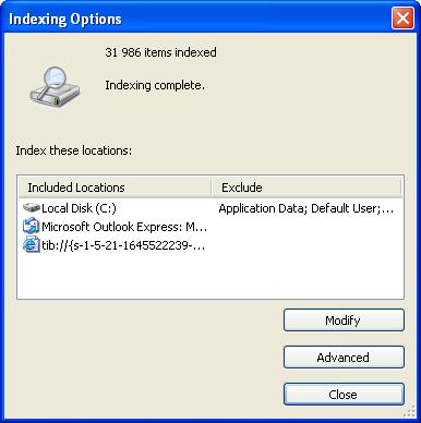Windows Vista 에서인덱싱옵션창을열려면제어판을열고인덱싱옵션아이콘을더블클릭합니다.
