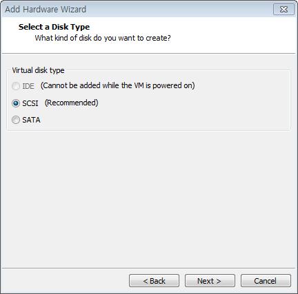 Select a Disk Type : 디스크의종류는 SCSI를선택한다.