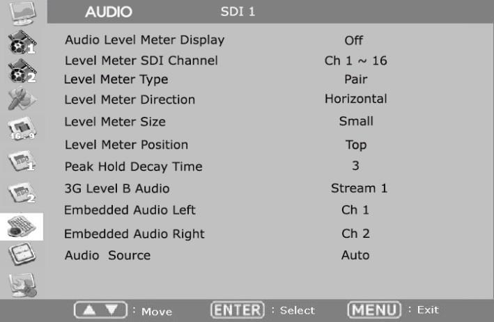 4-9. AUDIO Audio Level Meter Display Embedded Audio 신호를화면상에 Level Bar 형식으로표시합니다.