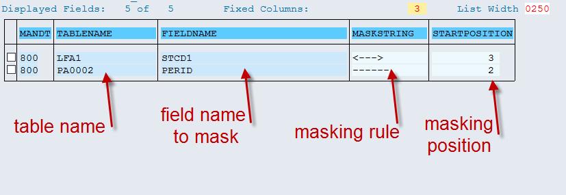 Step 1. Masking Fields & Masking Rules (sample from lab) - Masking rule can be different by fields.
