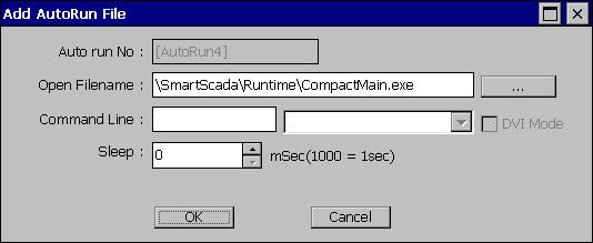 < 그림 1-7> AutoRun 추가, 편집대화상자의예 < 그림 1-7> 의 Open Filename 에디터에실행할파일의폴더와이름을입력하거나아이콘을선택하여나타나는파일선택대화상자에서실행할파일을선택할수있습니다.