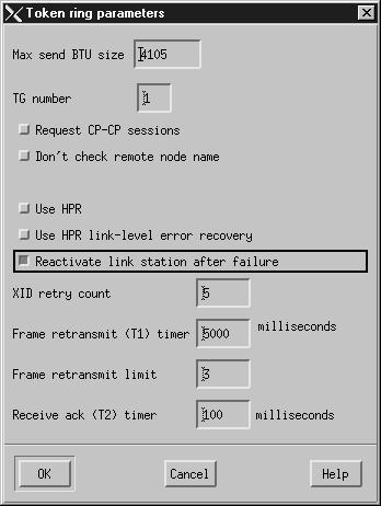 Using SNAP IX 13. Select the Request CP-CP sessions. check box 14. Select the Reactivate link station after failure. check box 15. Click OK to exit the Advanced panel. 16. Click OK again.