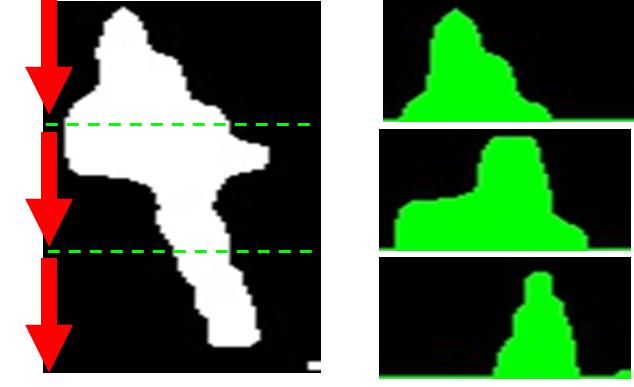 그림 5-와 같이 이진 영상이 생성되면 방향 지시기호 영역을 검출하기 위해 흰색 화소들의 연결된 영 역인 블랍(blob)을 추출한다. 블랍 추출 전 노이즈를 제거하 기 위해 모폴로지 연산을 수행한 후 블랍을 추출하게 된다.