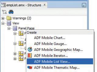 amx의구조 (Structure) < 그림 11> 모바일애플리케이션에서사용가능한 ADF Mobile Faces Rich Client 컴포넌트 볼수있는페이지로연결될수있도록 Action에 showgraph 를선택한다.