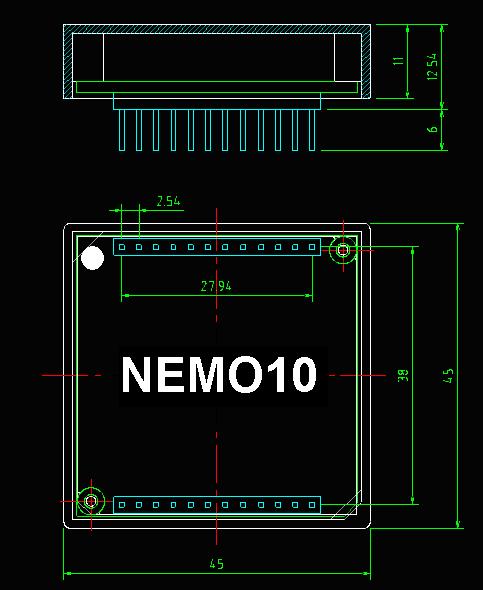 그림 2-1. NEMO10 레이아웃및크기 2.1.2 평가보드 NEMO10-SK에는 NEMO10 DIL 모듈과모듈을설치하여시험할수있게하는평가보드가포함되어있습니다.