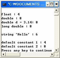 데이터형 (cont d) 프로그램예제 : 데이터형의크기알아보기 (2/2) printf( \nfloat : %d\n", sizeof(float)); printf("double : %d\n", sizeof(double)); printf("double d = 3.