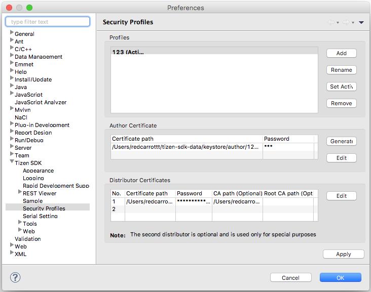 택하여 profile 을새로만들고, Generate 버튼을선택하여 author certificate 를만든다.
