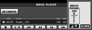 7USB 오디오 - 오디오파일재생및녹음 - 오디오재생음량조절 [7 t] (VOL.) 버튼을누른다음 [7 st] 버튼을사용하여오디오파일음량을조절합니다. 설정화면을닫으려면 [8 st] (CLOSE) 버튼을누릅니다. 오디오로연녹음 연를 USB 플래시메모리에오디오데이터 (WAV 파일 ) 로녹음합니다.