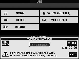 4 [E] (RECORDER) 버튼을눌러녹음화면 (USB AUDIO RECORDER 화면 ) 을불러옵니다.