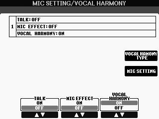 음색에이펙트적용 음색에다양한이펙트를적용할수있습니다. 1 [MIC SETTING/VOCAL HARMONY] 버튼을눌러 Mic Setting( 마이크설정 ) 화면을불러옵니다. 2 [2 st] ~ [7 st] 버튼을사용하여이펙트를켜거나끕니다.