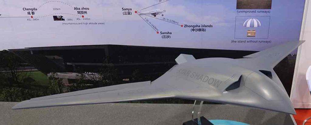 중스타 UAV 사, 스텔스공격무인기개발중 m 스타UAV 사가총이륙중량 4톤급의스텔스무인기 스타섀도우 (Star Shadow) 를개발중임. - 스타섀도우는전익기형상과스텔스설계를적용하여 RCS가 0.