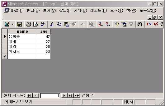 Select name, age from member where age >= 20 and sex= 남 ü Insert - 형식 : Insert into 테이블명 ( 필드명1, 필드명2, ) Values(