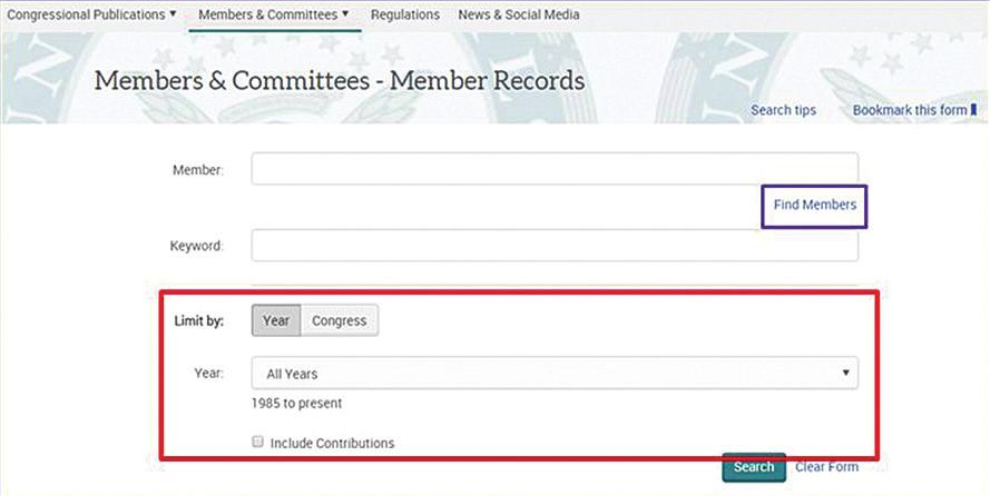 WEB DATABASE USER S MANUAL l Members & Committees - Member Records ➊ ➋ 검색한 Member 가 Speaker 인자료나 Member 를포함하고있는 Vote Report 등을검색 ➊