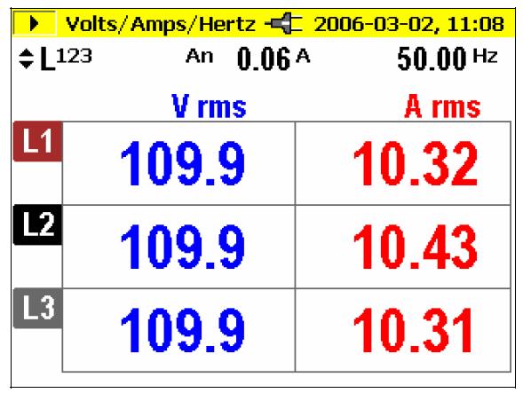 르십시오. 3. Hold/Run 버튺을누르면현재로깅을중단후새로운로깅을시작할수있습니다. Measurement 1. 로터리스위치를 Meter Volts/Amps/Hz에놓으면측정모드에들어갑니다. 2. 로깅모드에서는로깅을중단하면측정모드로들어갑니다. 4. 측정모드 L123에서는한화면에서각상의젂압, 젂류값을볼수있습니다. 5.