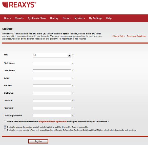 3. Reaxys 접속방법 ( 사용자등록 ) Reaxys 는 http://www.reaxys.com 에서시작합니다. IP 주소인증의경우바로접속은가능하지만, 추가로로그인후이용할경우다양하고편리한기능을사용할 수있어 IP 주소인증이더라도로그인후사용을권장하고있습니다.