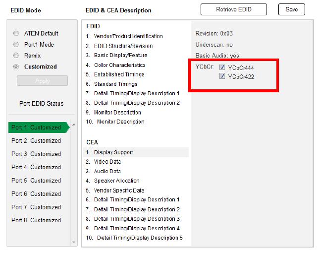 CEA 설정 CEA 는 EDID 구조의확장데이터로서 EDID 의표준정의를확장하여모니터 / 디스플레이 장치의고급기능을지원합니다.