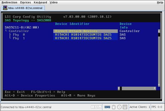 SAS Topology 화면이 표시됩니다(그림 3.13 [33] 참조). 그림 3.13. SAS Topology 화면 이제 BIOS 구성 유틸리티를 사용하여 HBA에 RAID 볼륨을 만들 수 있습니다.