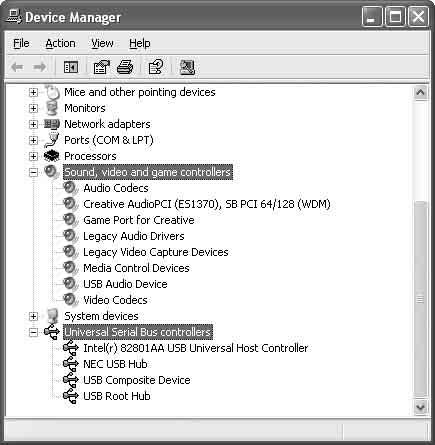 5 "Device Manager" 대화상자에다음의항목이나열되어있는지확인하여십시오. "Sound, video and game controllers" 하에 "USB Audio Device" "Universal Serial Bus controllers" 하에 "USB Composite Device" Mac OS 9.0 에서 9.