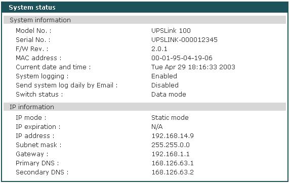 6. 시스템상태보기및로그 UPSLink 는시스템의상태를종합적으로알려주고시스템의로그내역을알려줍니다. UPSLink 는하루에한번씩지정된시각에지정된수신자들에게시스템의로그내역을전자메일을 통해알려줍니다. 6.1.