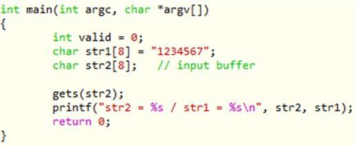 Buffer Overflow Basics Basic Buffer Overflow Example Buffer overflow programming error 프로세스가 fixed-sized buffer의제한을넘어서서데이터를저장하고자하는경우에발생 인접메모리위치에대한 overwrites 이위치에 program variables, parameters, or