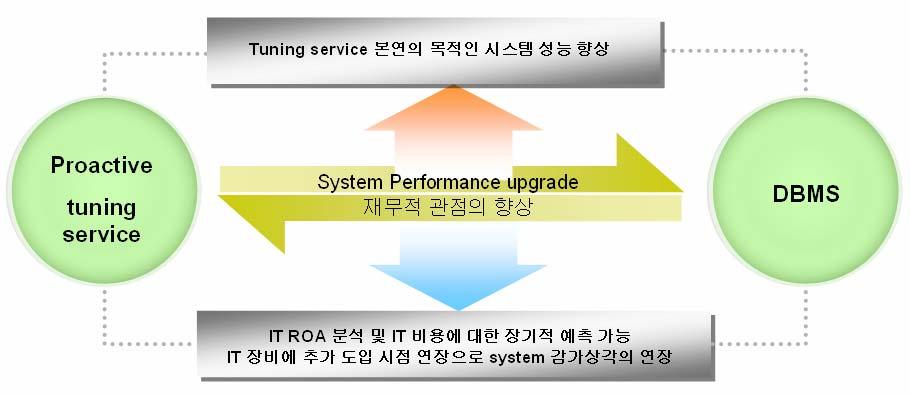 5.5 기대효과 5.5.1 재무적관점 기존 Tuning Service는주로 System Performance 향상에따른업무트레픽감소에초점이맞춰져있었습니다.