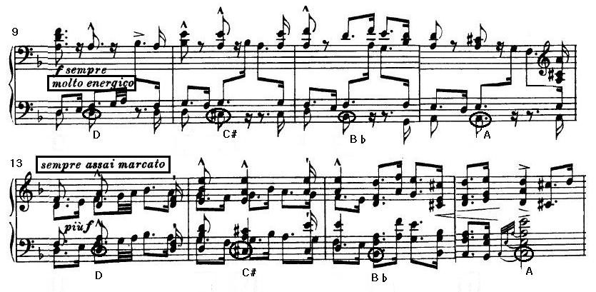 J. S. Bach-F. Busoni 의 Chaconne in d minor BWV 1004 에관한분석및연구 85 양손이낮은음역에서진행되며오른손은쉼표가첨가된리듬으로, 왼손반주는부점리듬으로진행된다. 선율의음역은테너이지만오른손으로연주된다. 후악구는 sempre assai marcato ( 계속해서매우선명하게 ) 의지시어와함께선율을더욱강조하고있으며이를반복한다.