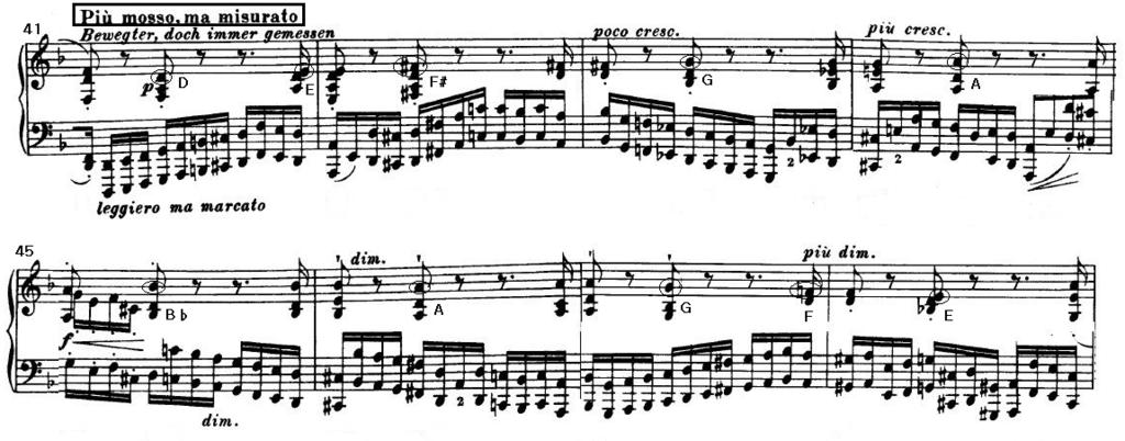 J. S. Bach-F. Busoni 의 Chaconne in d minor BWV 1004 에관한분석및연구 87 연주되어야하며왼손과함께다이나믹을잘살려연주해야한다. < 악보 4> 부조니샤콘느제 5 변주 : 마디 41-48 (5) 제 7변주 ( 마디 57-64) 제 7변주는 largamente ( 폭넓게 ) 의지시어가등장한다.