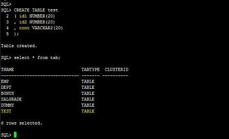 2.2 테스트용테이블생성 SQL> SQL> CREATE test 2 ( id1 NUMBER(20) 3, id2 NUMBER(20) 4, cont VARCHAR2(20) 5 ); Table created.