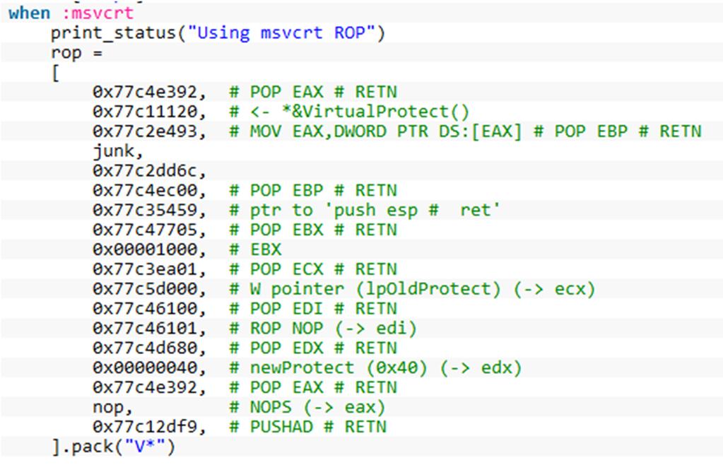 2.2. MS12-037 공격코드 2.2.1 공격코드분석 공격코드는루비 (Ruby) 언어로작성되었으며, Metasploit Framework 구성되었다. 전체적인코드구성은다음과같다. 에서기능하도록 [ 그림 2] 공격코드구조 가. 모듈옵션조정 이부분은해당코드가 Metasploit 내에서모듈로쓰이기위해필수로들어가야할부분 이다.