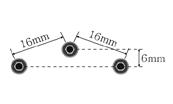 Fig. 1. Experimental model for measurement of strain. Fig. 2. Alignment of three implants. 수직원통간의중심거리는 16mm가되도록하였으며, 임상적상황을고려하여 3개의수직원통이부드러운호를이루도록배열하였다 (Fig. 2).