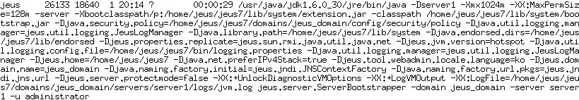 [DAS]jeus_domain.adminServer>dump -servers server1 // thread dump 생성. 명령어를 3 초간격으로 3 번정도실행 관리자접속이불가능할경우, 아래와같이해당서버의프로세스 PID 를확인하여 thread dump 를생성할수있다.