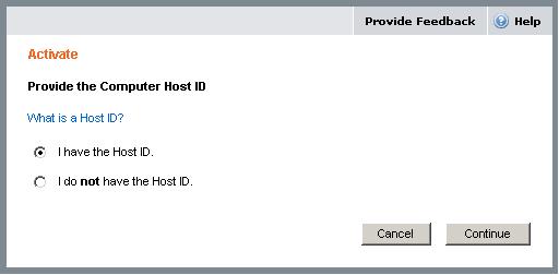 6-6. OS와 Host ID의정보를입력하고 Continue를클릭합니다. Activation Label에는 HOST ID와동일하게입력합니다. 6-7. 링크를직접클릭하여 License.dat 과 File Installation Key를직접다운로드받거나 E-mail Files로받습니다. E-mail로받으신내용중 License File을찾습니다.