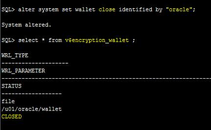 기존 Wallet 암호 CLOSE 및확인 SQL> alter system set encryption wallet