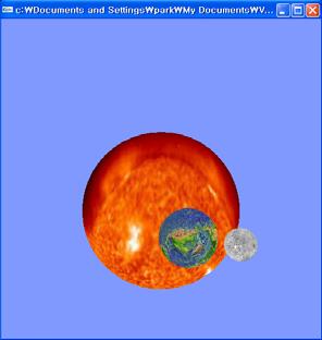 6. 다음은수업시간에배운 Simple Solar System 예제를보여주고있다. display() 함수의빈칸으로남아있는회전 (rotate) 과이동 (translate) 변환을완성하라. 태양 (sun) 은자전 (spin) 하고있고, 지구 (earth) 는자전 (spin) 하고있으면서태양주위를공전 (revolve) 하고있다.