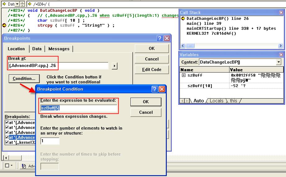 5-1. 진보된중단점기능과그사용법 Visual C++ 사용예제 :