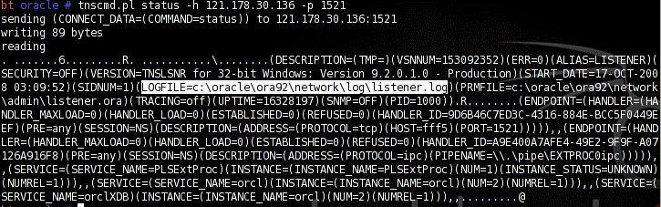 Step 2 : Get the Oracle log file path(with tnscmd10.pl) 로그파일경로를확인해보면설치시디폴트경로를사용하고있음을알수있다.