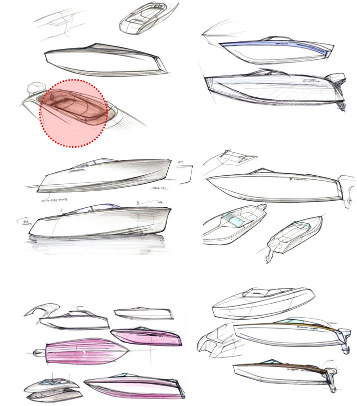 [Fig. 3] Initial idea sketch for pleasure boat 2.3.3 3D 렌더링 Table 6은 2D Rendering된보트를 3D Rendering으로디자인한것이다.