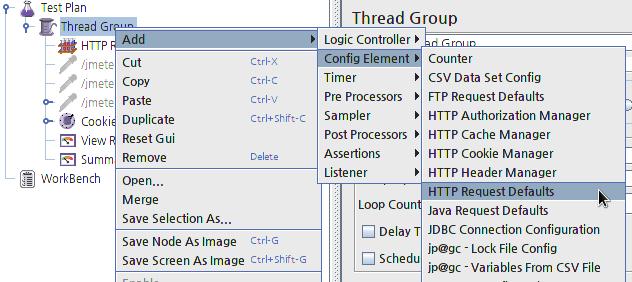 Element 추가 Thread Group에서 Add Config Element HTTP
