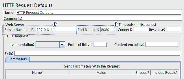 Config Element 설정 HTTP Request Sampler에설정되는정보중에중복되는부분을 HTTP Request Defaults에설정하면다음에나올 HTTP Request Sampler의설정을간소화할수있고, 변경사항이생겼을때작업량이나오류발생이줄어드는장점이있다. 1 Server Name of IP: 127.0.