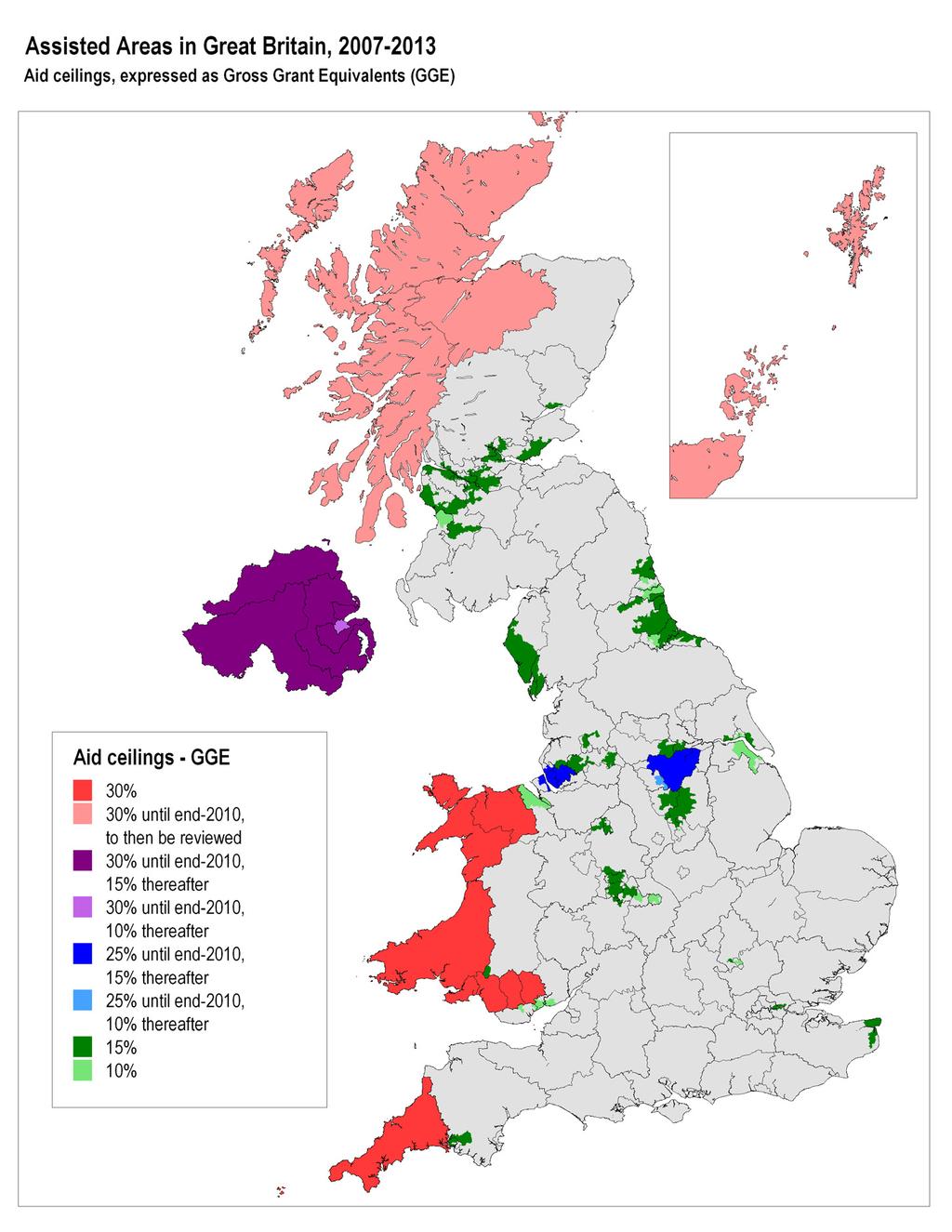 < 부도 3-2> 영국 Assisted Area(2007 년 ~2013 년 ) 에서의보조금제공한도 자료 :