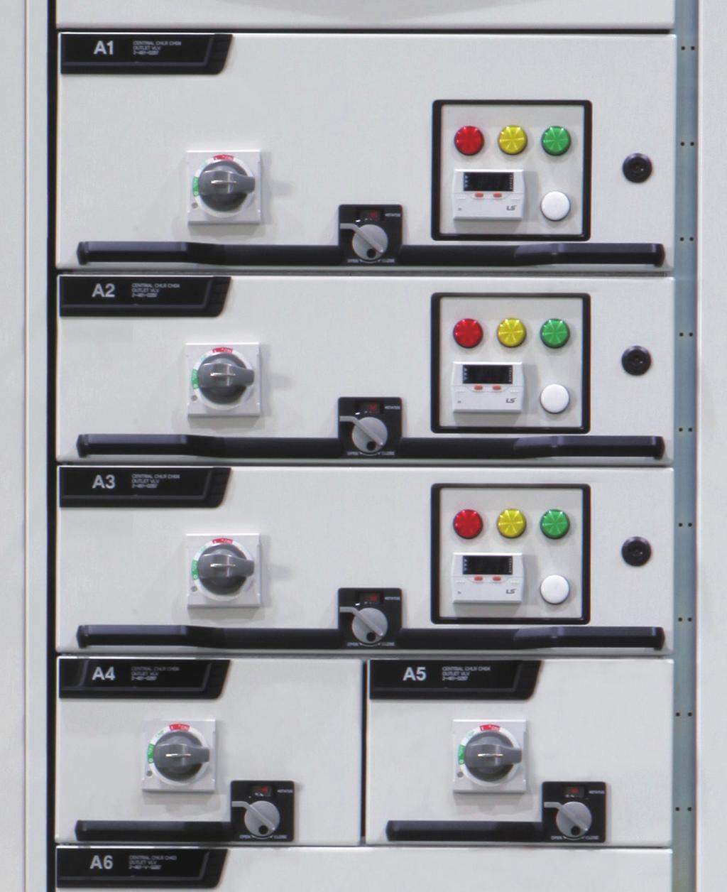조작및표시전면판 MCCB 조작핸들 (ON 또는 OFF 위치에서 Pad-Lock 가능 ) 위치잠금장치 조작및표시판 도어핸들 Position Handle Position Mechanical Status Electrical Status ½, 1 Unit Status Module