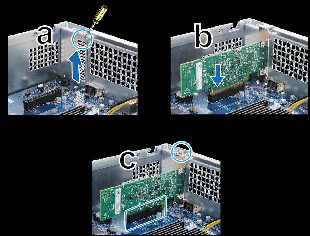 RackStation 에네트워크인터페이스카드부착 RackStation 은 PCIe x8 애드온네트워크인터페이스카드 1 개를지원합니다. 1 네트워크인터페이스카드의긴브래킷 (PC 에적합 ) 을짧은브래킷으로교체한후에 RackStation 에카드를설치해야합니다.