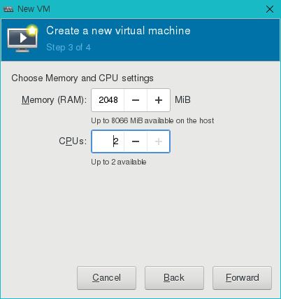 VM 에할당할 Memory 및 CPU 개수를입력한다.