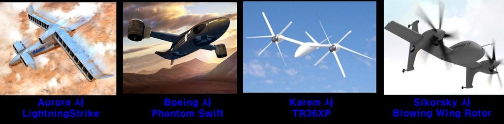 DARPA Program ( 계속 ) VTOL X-Plane Program 목표 : 기존회전익기성능 ( 순항속도, Hover 시간, 항속거리, 유용하중 ) 향상