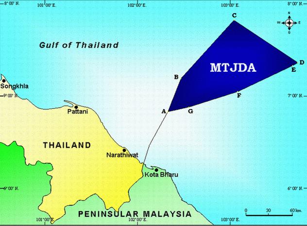 말레이시아 - 태국공동개발지역 (Malaysia-Thailand Joint Development Area) - 말레이시아에서천연가스의 E&P가가장활발한지역은태국만인근에위치한말레이시아-태국공동개발지역 (JDA) 임.